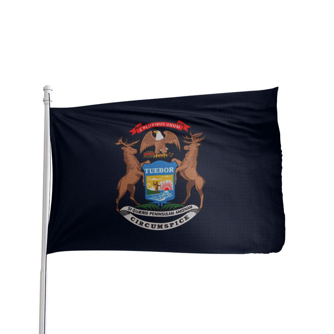 Michigan State flag in vibrant colors, made in the USA by Atlantic Flag & Pole Inc.