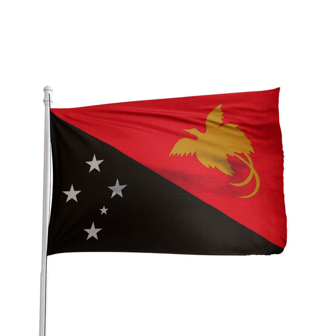 Papua New Guinea flag featuring vibrant red, black, and yellow colors, by Atlantic Flag & Pole Inc.