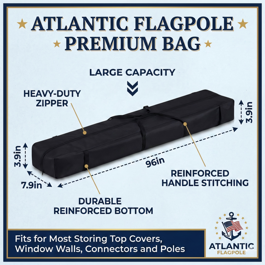 Phoenix flagpole 96-inch carrying case — side view showing zipper and handle