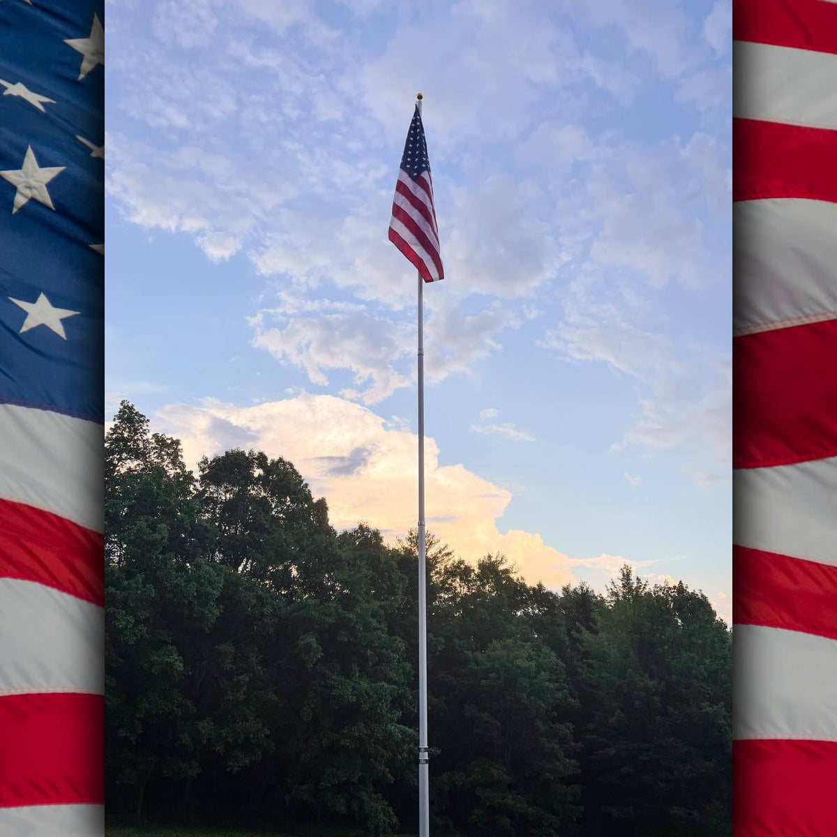 20-foot silver aluminum telescoping flagpole by Atlantic Flagpole with internal halyard system