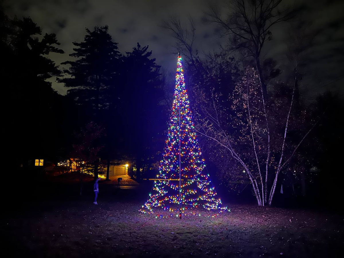 Patriot Glo LED Flagpole Christmas Tree Kit (20' & 25') - full display