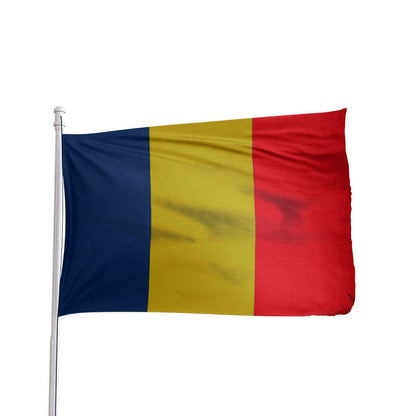 Romania flag 3x5 ft, made of 100% nylon with brass grommets and canvas heading, by Atlantic Flag & Pole Inc.