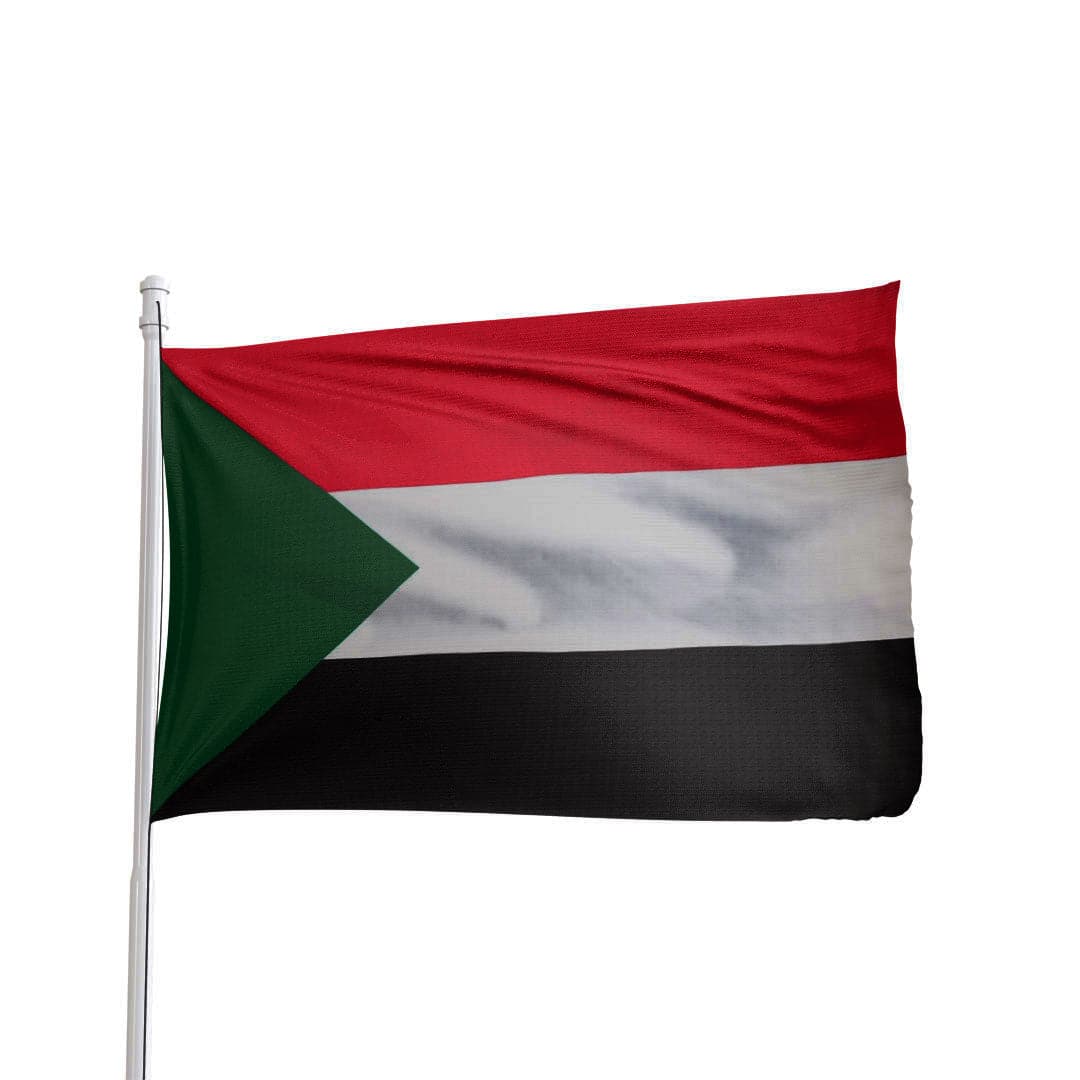 Sudan flag featuring red, white, black, and green colors, made by Atlantic Flag & Pole Inc.