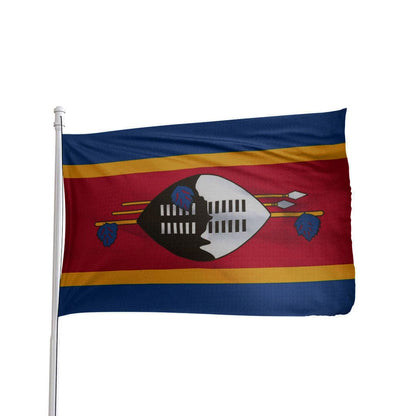 Swaziland flag featuring vibrant colors and detailed coat of arms, by Atlantic Flag & Pole Inc.