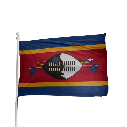 Swaziland flag featuring vibrant colors and detailed coat of arms, by Atlantic Flag & Pole Inc.