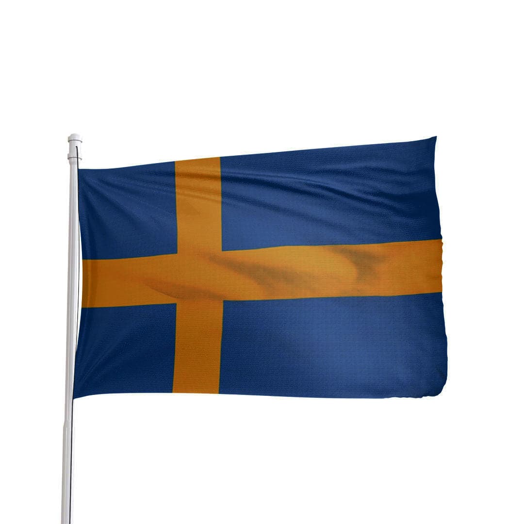 Swedish flag with blue and yellow cross, produced by Atlantic Flag & Pole Inc.