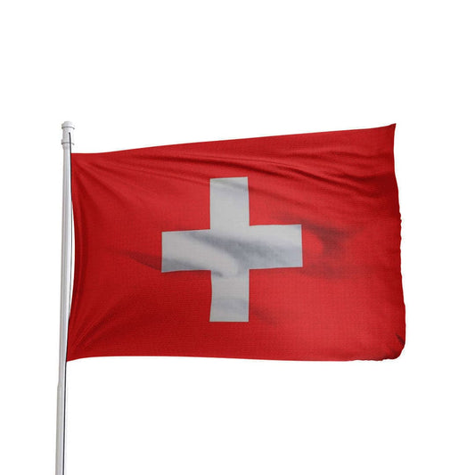 Switzerland flag in vibrant red and white, featuring a bold cross design, by Atlantic Flag & Pole Inc.