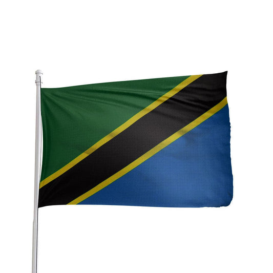 Tanzania flag featuring vibrant green, yellow, black, and blue colors, by Atlantic Flag & Pole Inc.