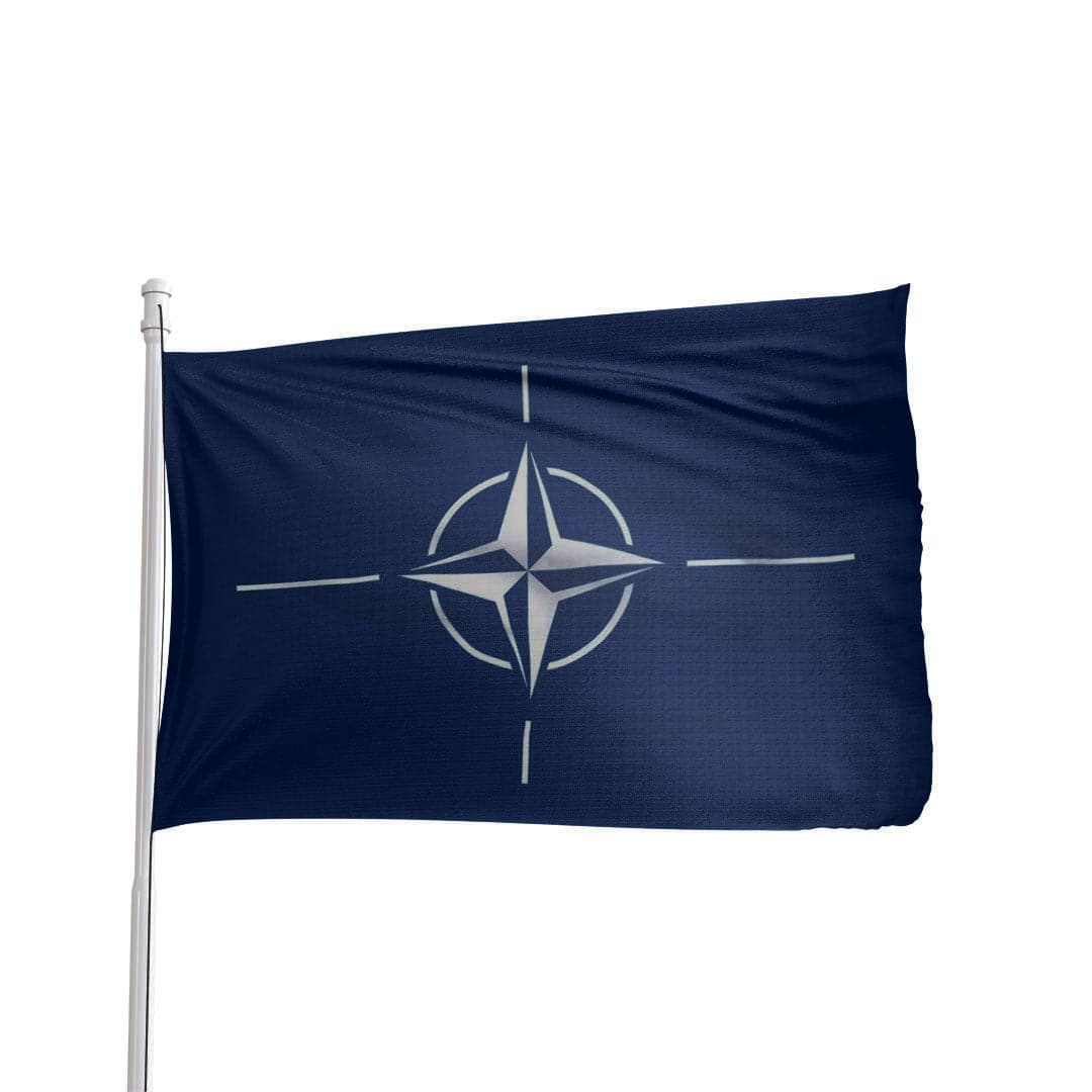 NATO flag 3x5 ft made of 100% nylon with brass grommets and canvas heading, by Atlantic Flag & Pole Inc.