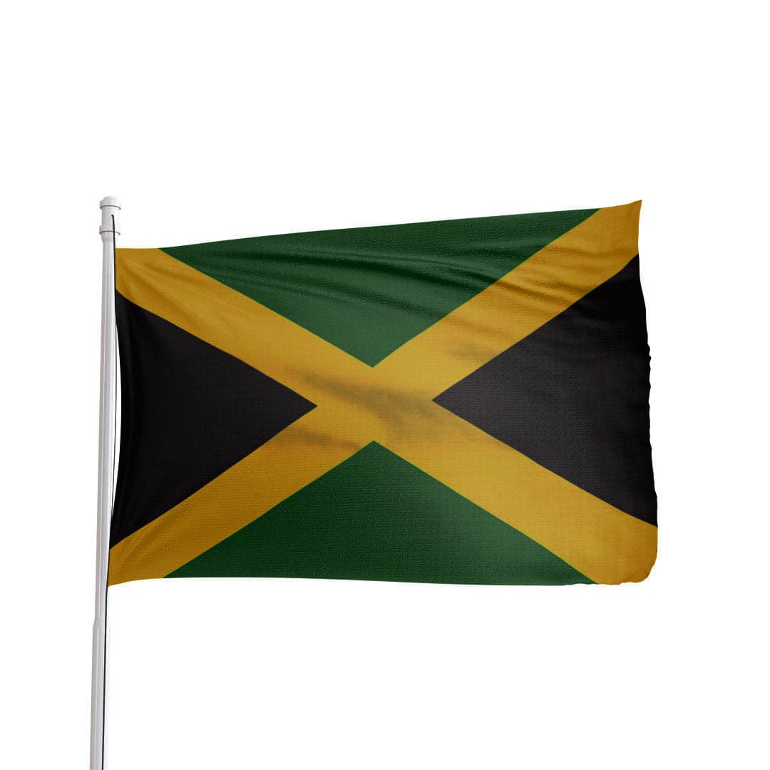 Jamaica flag featuring black, green, and yellow colors, made by Atlantic Flag & Pole Inc.