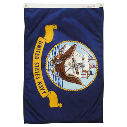 United States Navy flag in blue with an eagle and ship design, by Atlantic Flagpole, made from durable fabric.