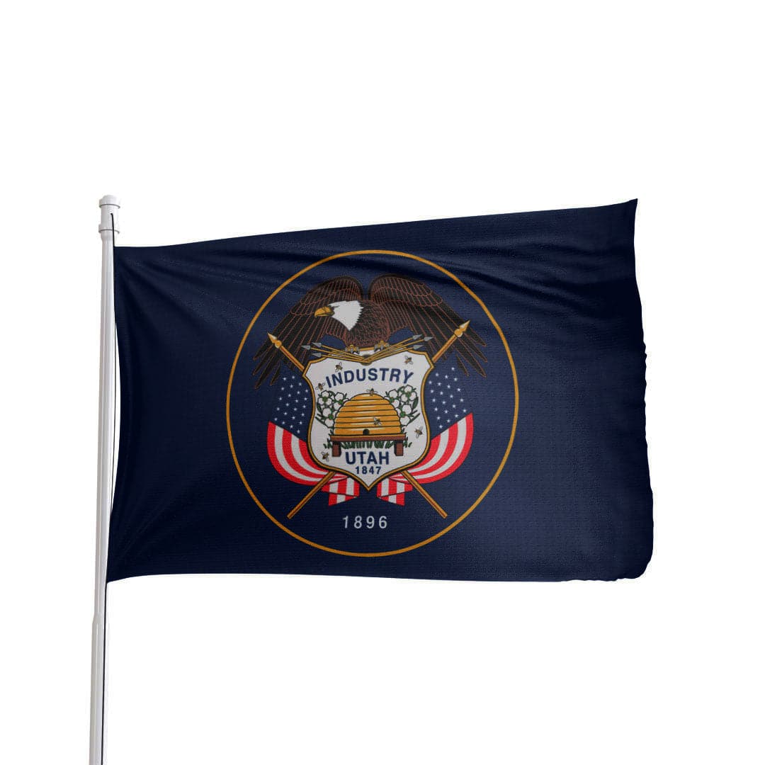 Utah State Flag by Atlantic Flag & Pole Inc., featuring blue, white, and yellow colors with state emblem design