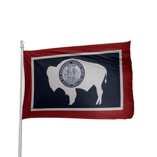 Wyoming State flag by Atlantic Flag & Pole Inc., featuring the state seal on a blue background.
